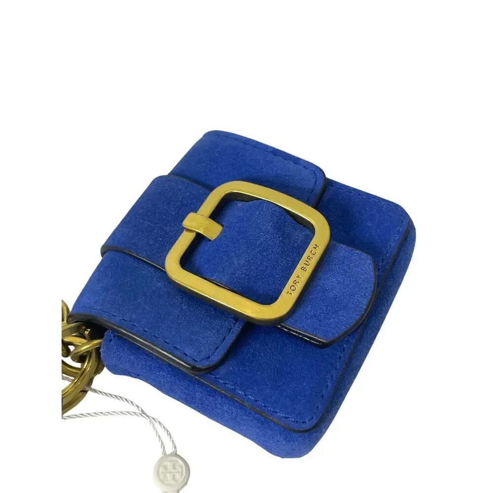 NEW TORY BURCH SAWYER MINI BAG KEY CHAIN WRISTLET BLUE DAHLIA CHARM‎ AIRBUD FOB